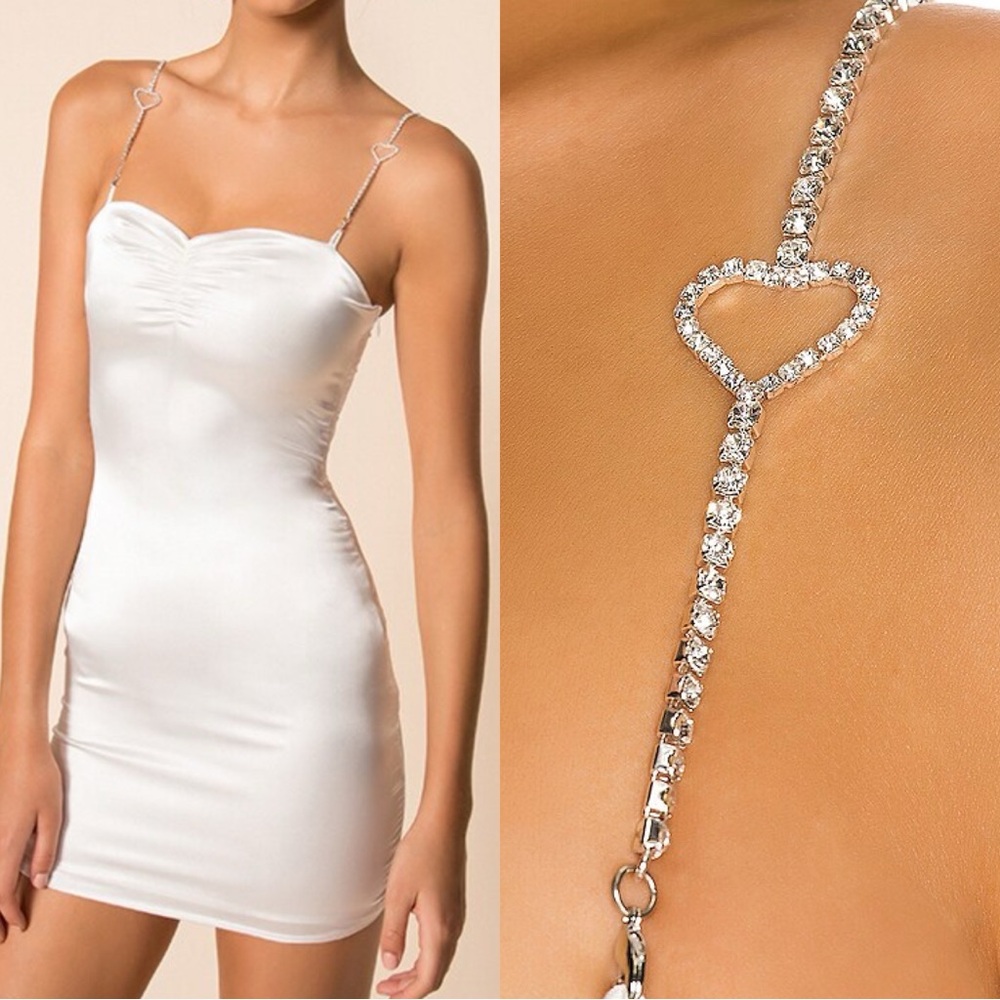 NWT REVOLVE Superdown Tabitha Heart Rhinestone Satin Mini Dress - Picture 1 of 7